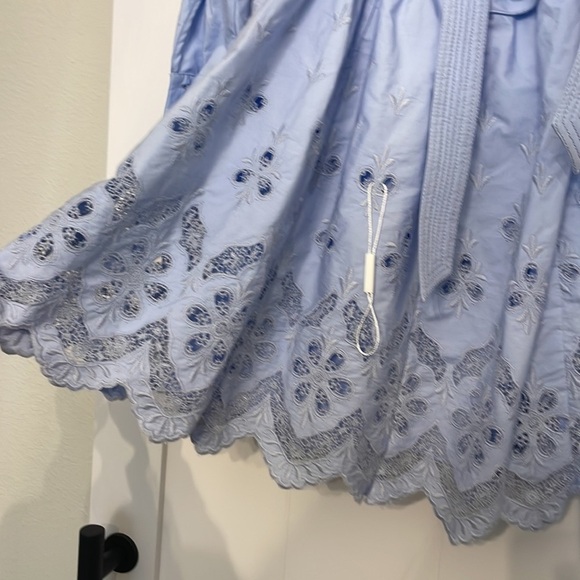 NWT Self Portrait  Cotton Broderie A-Line Mini Dress Light Blue 0 - Picture 13 of 15